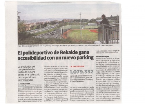 Recorte de periódico con la noticia del polideportivo El Fango en Bilbao